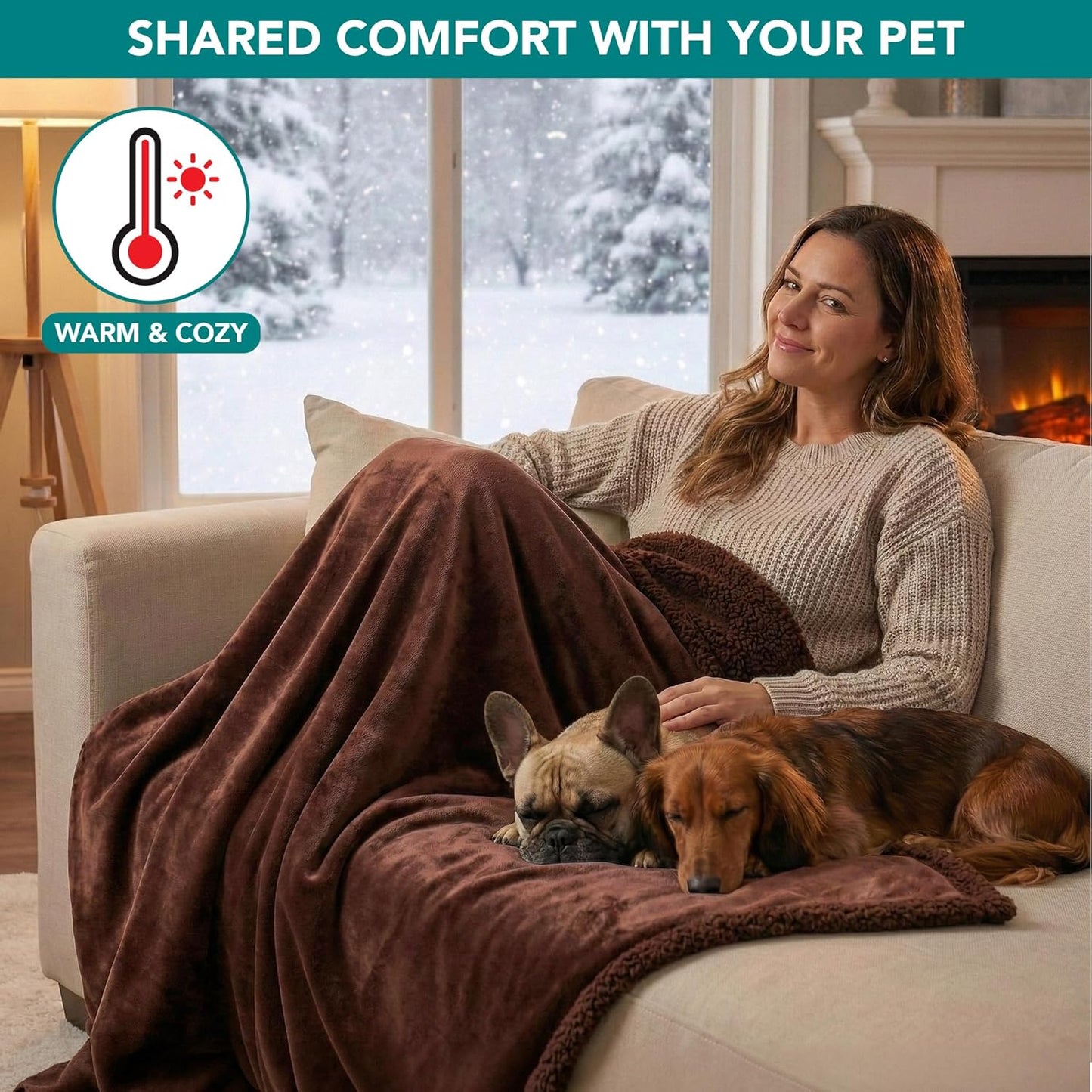 PetAmi Waterproof Dog Blanket for Couch, Large 60x40, Pee Proof Sherpa Fleece Reversible Pet Throw, Furniture Protector for Bed Sofa Kennel, Soft Washable Cover for Medium Dogs Cats, Grey Sherpa