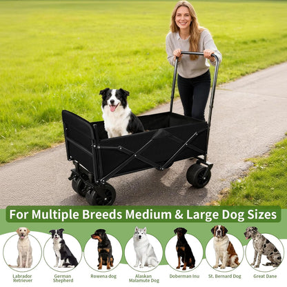Dog Stroller for Large Dogs,Pet Stroller for Medium Dogs Up to 150lbs,Folding Dog Wagon Cart,Heavy Duty All-Terrain with Adjustable Handle,Storage Organizer,Waterproof Oxford Fiber,Black