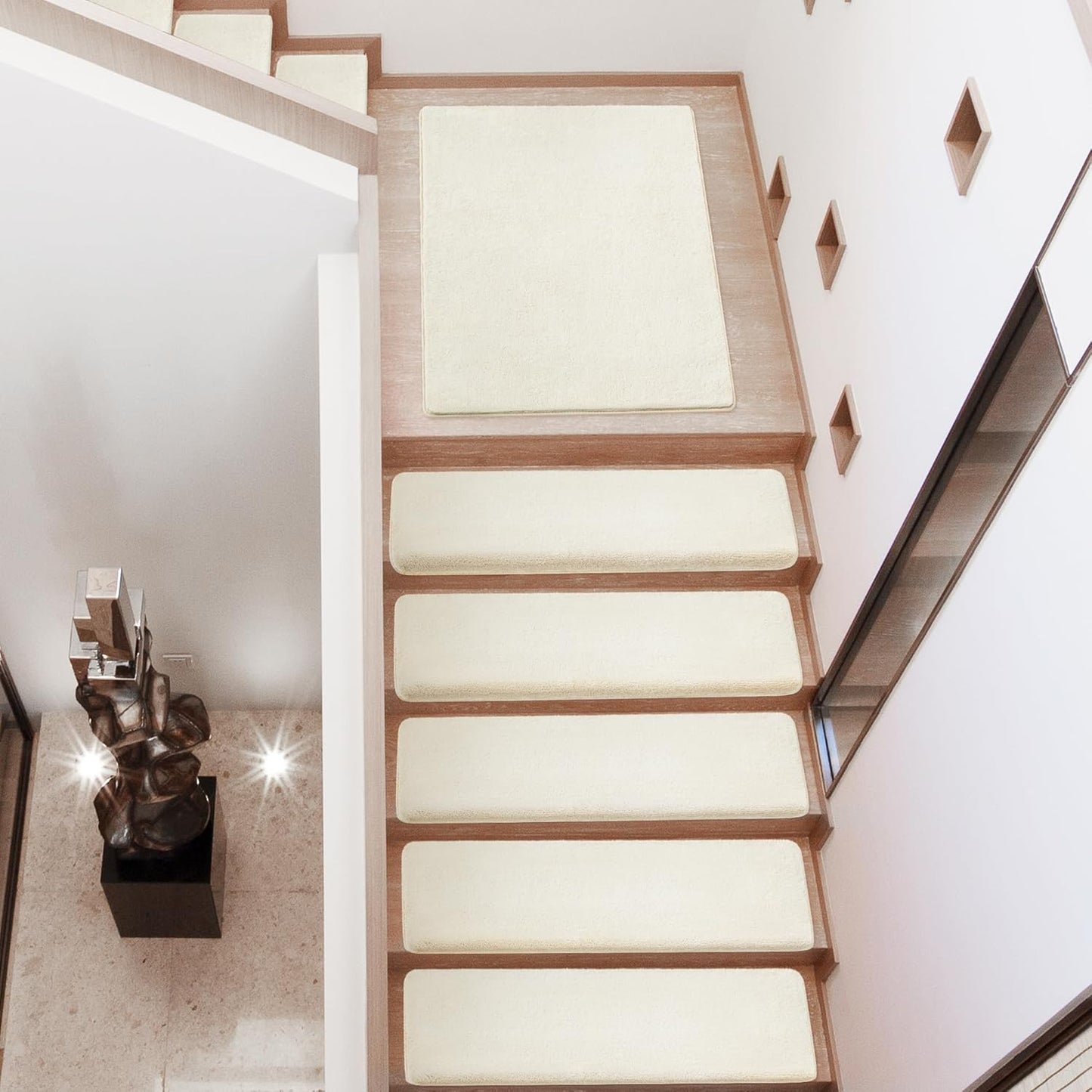 PURE ERA Carpet Stair Treads Ultra Plush 9.5" X 30"Soft Bullnose Indoor Stair Protectors Pet-Friendly Non-Slip Skid Resistant Tape Free Washable Reusable(14 Pieces, Cream Gray)