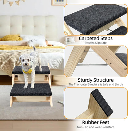 Dog Stairs/Ramp for Bed, Wooden 2-in-1 Foldable Pet Stairs & Ramp, Portable Dog Ladder Up to 180 Pound for Elderly/Short-Legged Dogs, 4 Steps for Beds, Couch, Cars