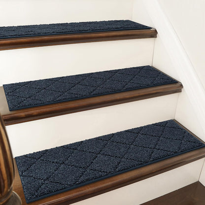 COSY HOMEER Edging Stair Treads Non-Slip Carpet Mat 28inX9in Indoor Stair Runners for Wooden Steps, Edging Stair Rugs for Kids and Dogs, 100% Polyester TPE Backing (7pc, Beige)