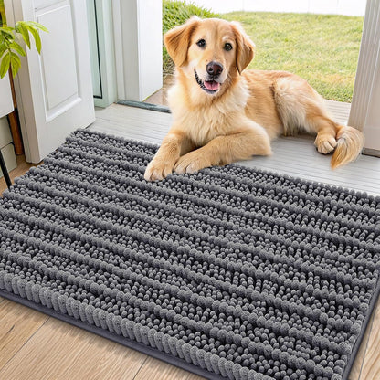 Smiry Dog Door Mat for Muddy Paws 30x20, Extra Soft Absorbent Chenille Doormat, Trap Moisture and Dirt, Non-Slip Machine Washable Front Door Mat for Indoor Entrance Inside Floor, Grey