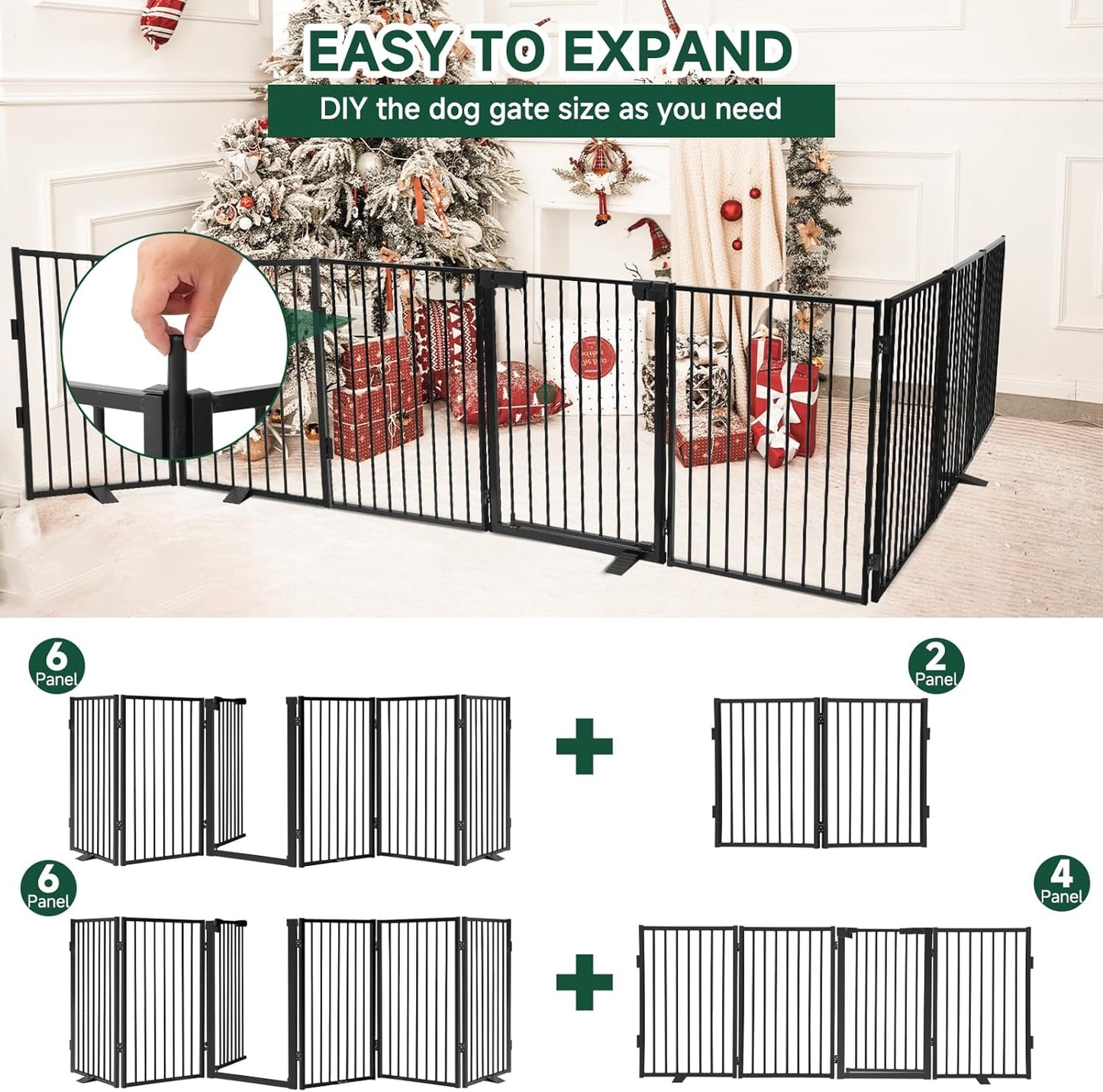 Snagle Paw Full Metal Freestanding Dog Gate,Indoor Dog Gate with Floor Protect Support Feet, 40x24 Inches Foldable Dogs Barrier for Stairs, Hallways and Doorways (24'' H 2 Panel, White