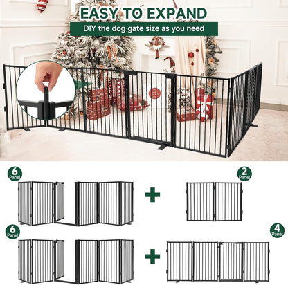 Snagle Paw Full Metal Freestanding Dog Gate,Indoor Dog Gate with Floor Protect Support Feet, 40x24 Inches Foldable Dogs Barrier for Stairs, Hallways and Doorways (24'' H 2 Panel, White
