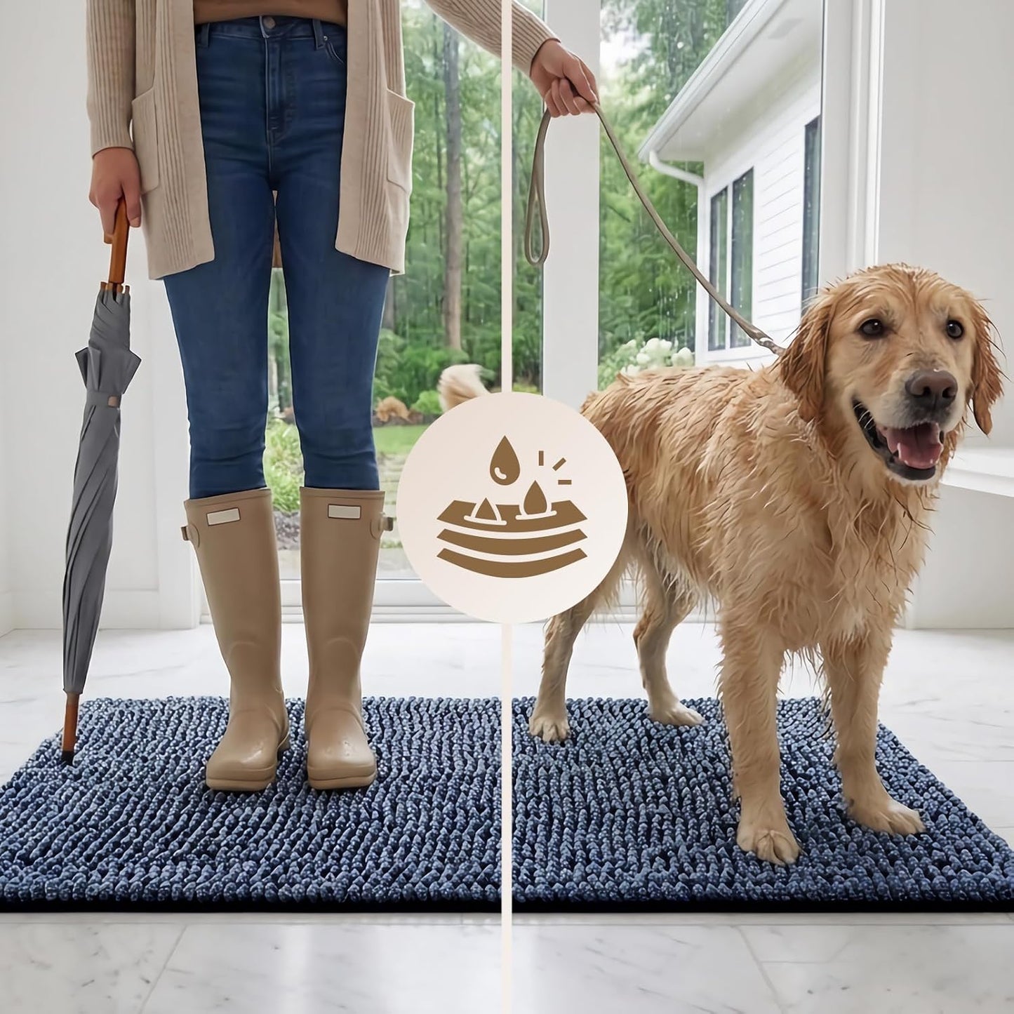 EHEYCIGA Super Absorbent Dog Door Mat for Muddy Paws 30x20 Inch Indoor, Front Doormat Outside Entrance, Quick Dry Chenille Washable Dog Crate Bed, Non-Slip Pet Rug Mud Mat Outdoor Entryway, Grey