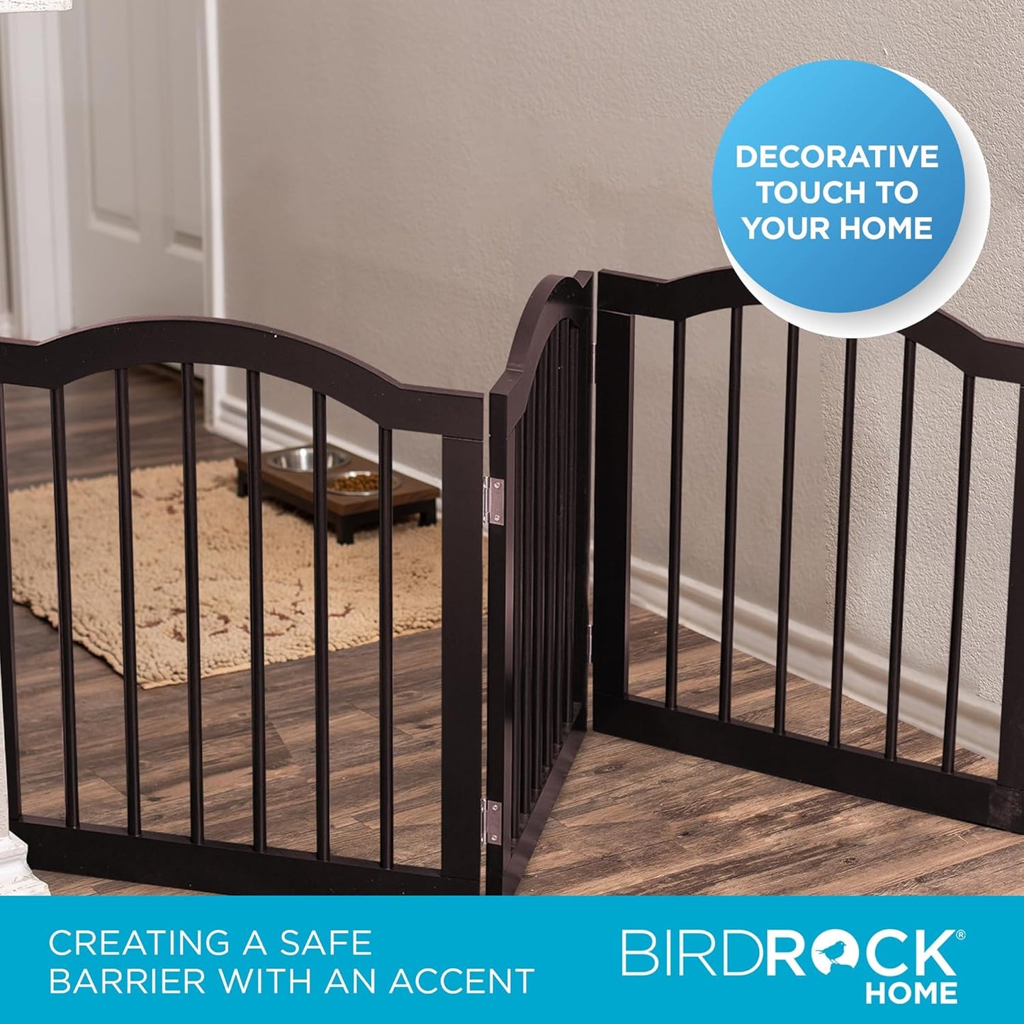 INTERNET'S BEST Arched Top Dog Gate | 4 Panel, 24" H Wooden Pet Barrier for Dogs or Cats | Freestanding Folding Room Divider for Doorways, Hallways, Stairs, and Porch | Portable, Extra Wide | Espresso