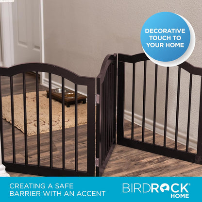 INTERNET'S BEST Arched Top Dog Gate | 4 Panel, 24" H Wooden Pet Barrier for Dogs or Cats | Freestanding Folding Room Divider for Doorways, Hallways, Stairs, and Porch | Portable, Extra Wide | Espresso