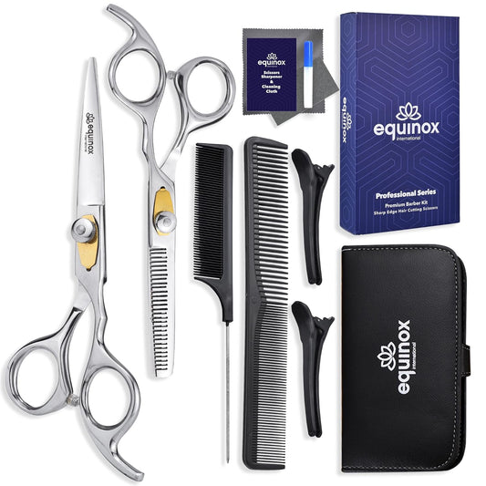 Equinox Dog Grooming Scissors & Deshedder - 7 in 1 Pet Grooming Scissors Set with undercoat brush - Curved Dog Scissors with safety tips - Includes Thinning & Rounded Shears - For dogs & cats