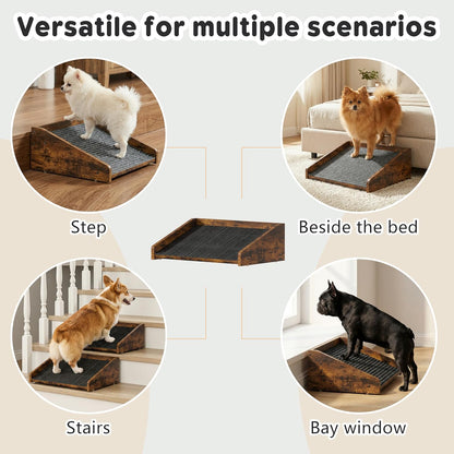 Megidok 2Pcs Low-Angled Wooden Dog Ramp for Stairs, Anti-Slip Carpet Surface Pet Steps, Sturdy Indoor Pet Stairs Ramp for Small Dogs & Cats, Assist for Injured Aged Pets Fits Staircase Steps