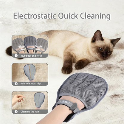VINGER Pet Hair Removal Glove for Cats & Dogs, Electrostatic Pet Hair Gloves with Adjustable Wristband, Five-Finger Magic Brush Remover Tool for Laundry, Carpet, Couch, Car Seats & Clothing (Black)