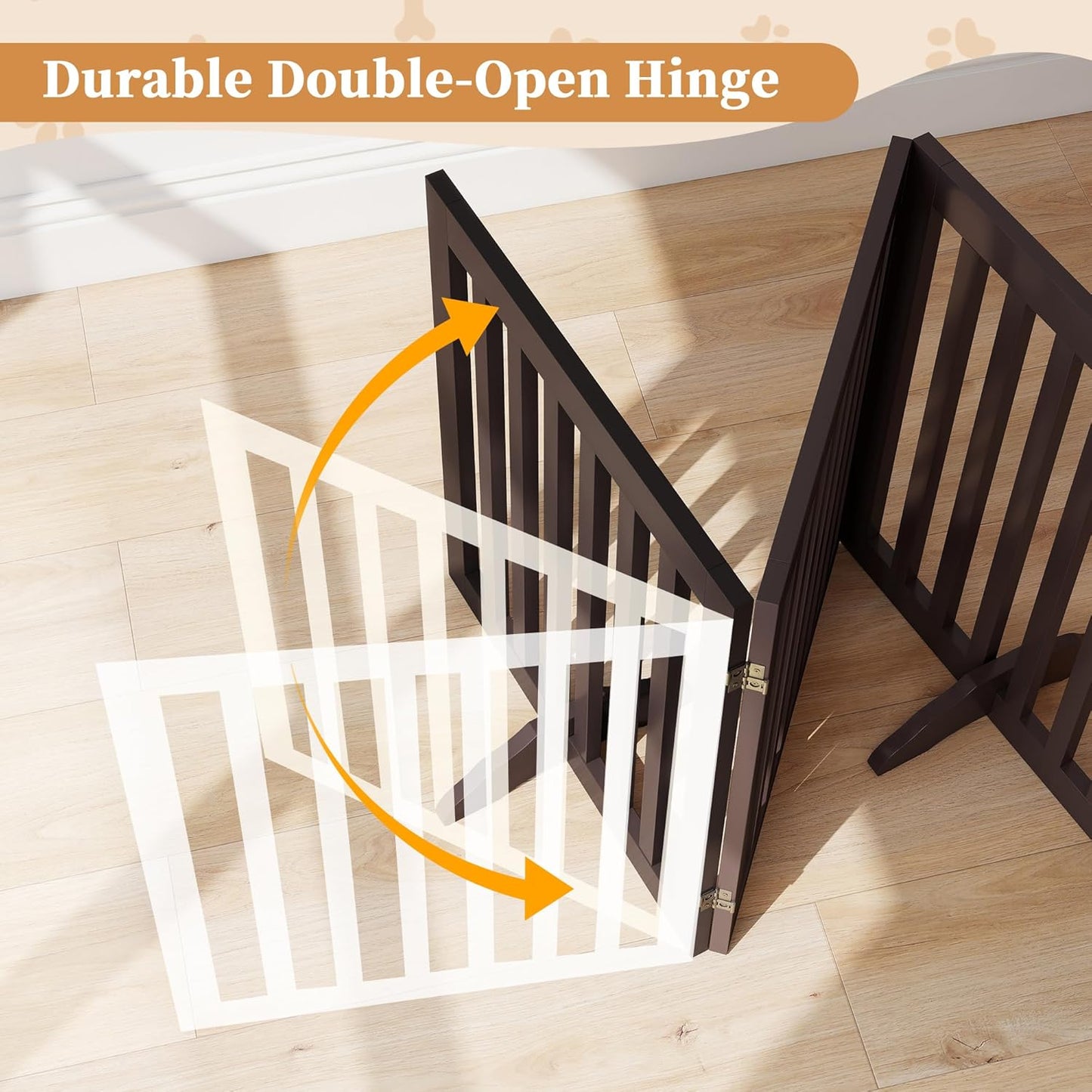 PUPETPO 24”H Freestanding Wooden Pet Gate, Dog Gate for Stairs, Doorways, and Hallways, Step Over Foldable Pet Fence for Indoor Use, Support Feet Included, 60 inch Wide 3 Panels, Grey