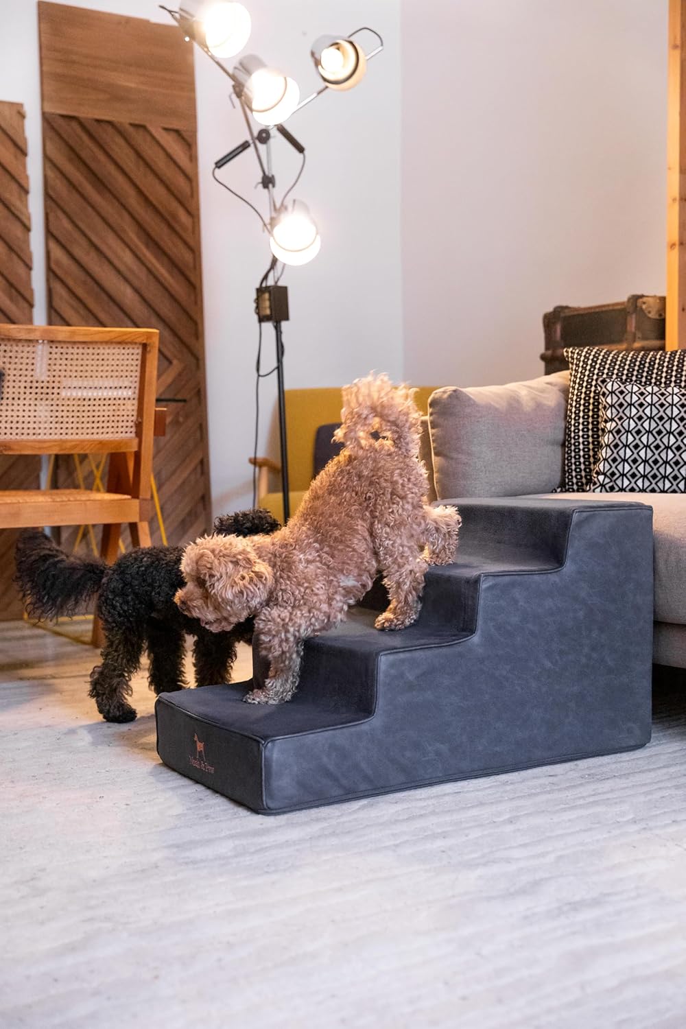 Noah & Paw Dog Stairs, Dog Ramp for Bed (20" Extra Wide) Pet Stairs for High Bed, Design to Fit Small and Large Breeds, Durable 5 Pet Steps for Couch (35 Foam Density) Leather Collection