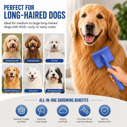 3PCS Slicker Brush for Dogs Set, 2 Professional Dog Grooming Brushes with 1 Stainless Steel Comb for Goldendoodles, Poodles & Labradoodles, Removes Mats, Knots & Loose Hair (Large, Blue&Blue)