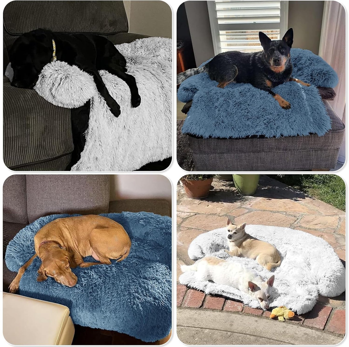 Calming Dog Bed Fluffy Plush Dog Mat for Furniture Protector with Removable Washable Cover for Large Medium Small Dogs and Cats (Large, Light Grey)