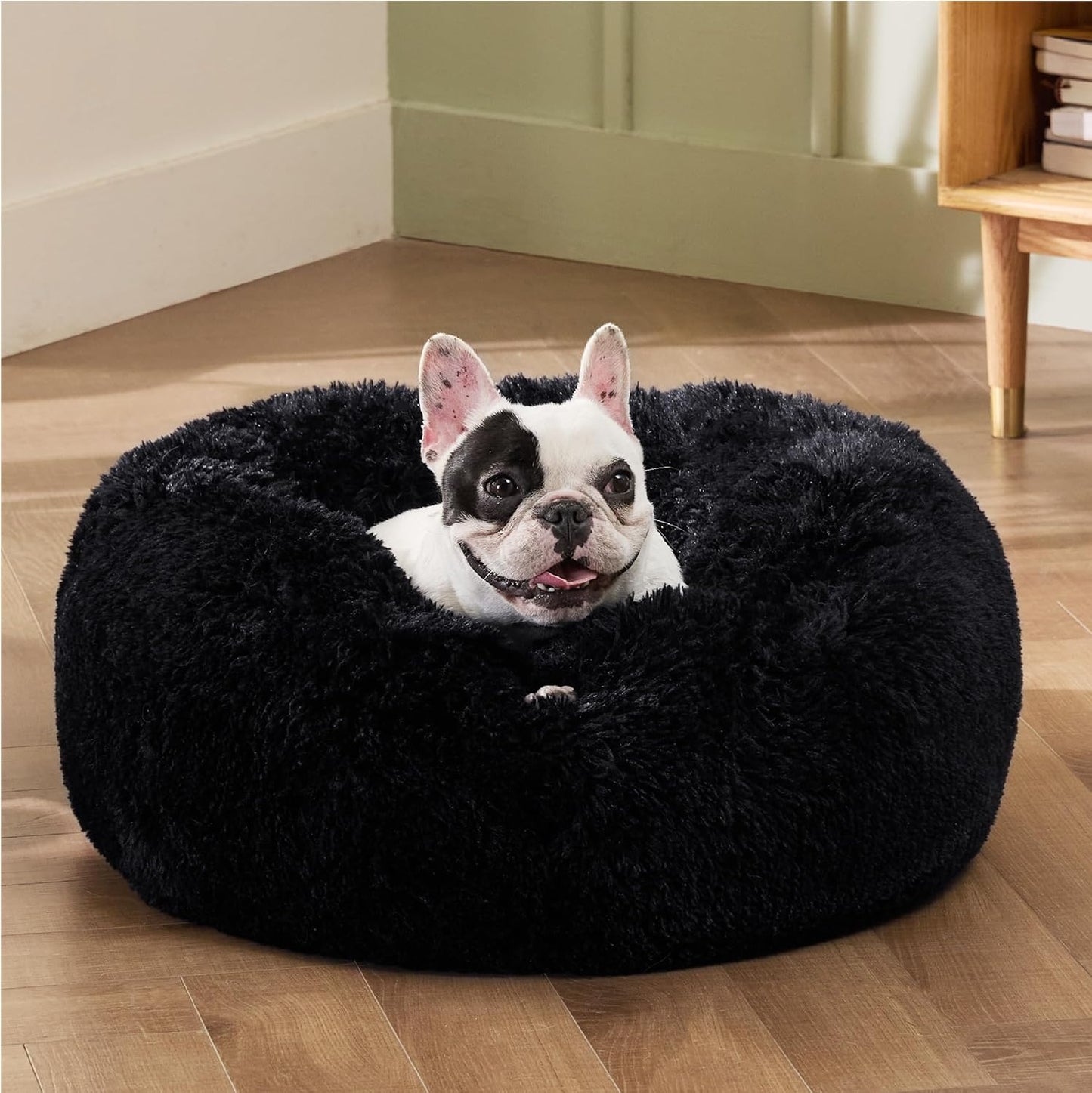 Bedsure Calming Dog Bed Medium Size Dog - Donut Washable Medium Pet Bed, 30 inches Anti-Slip Round Fluffy Plush Faux Fur Cat Bed, Fits up to 45 lbs Pets, Camel