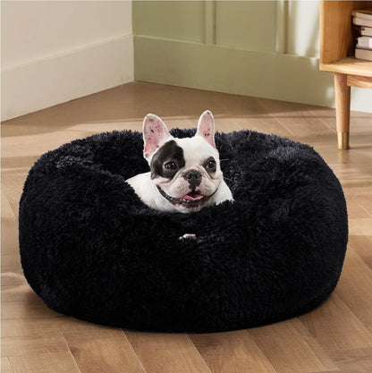 Bedsure Calming Dog Bed Medium Size Dog - Donut Washable Medium Pet Bed, 30 inches Anti-Slip Round Fluffy Plush Faux Fur Cat Bed, Fits up to 45 lbs Pets, Camel