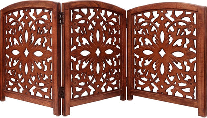 Croft&Cane Wooden Foldable Pet Dog Safety Gate – 3 Panel Freestanding Indoor Pet Fence (20 inches W x 24 inches H) – Hand-Carved Solid Wood & MDF – Fully Assembled - Antique Brown