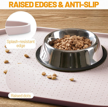 Hubulk 100% Waterproof Silicone Pet Feeding Mat with Raised Edge for Food and Water, Dog Bowl Mats, Cat Bowls Placemat with High Lip Protects Floor for Cats and Dogs (Gray, 19" L x 12" W)