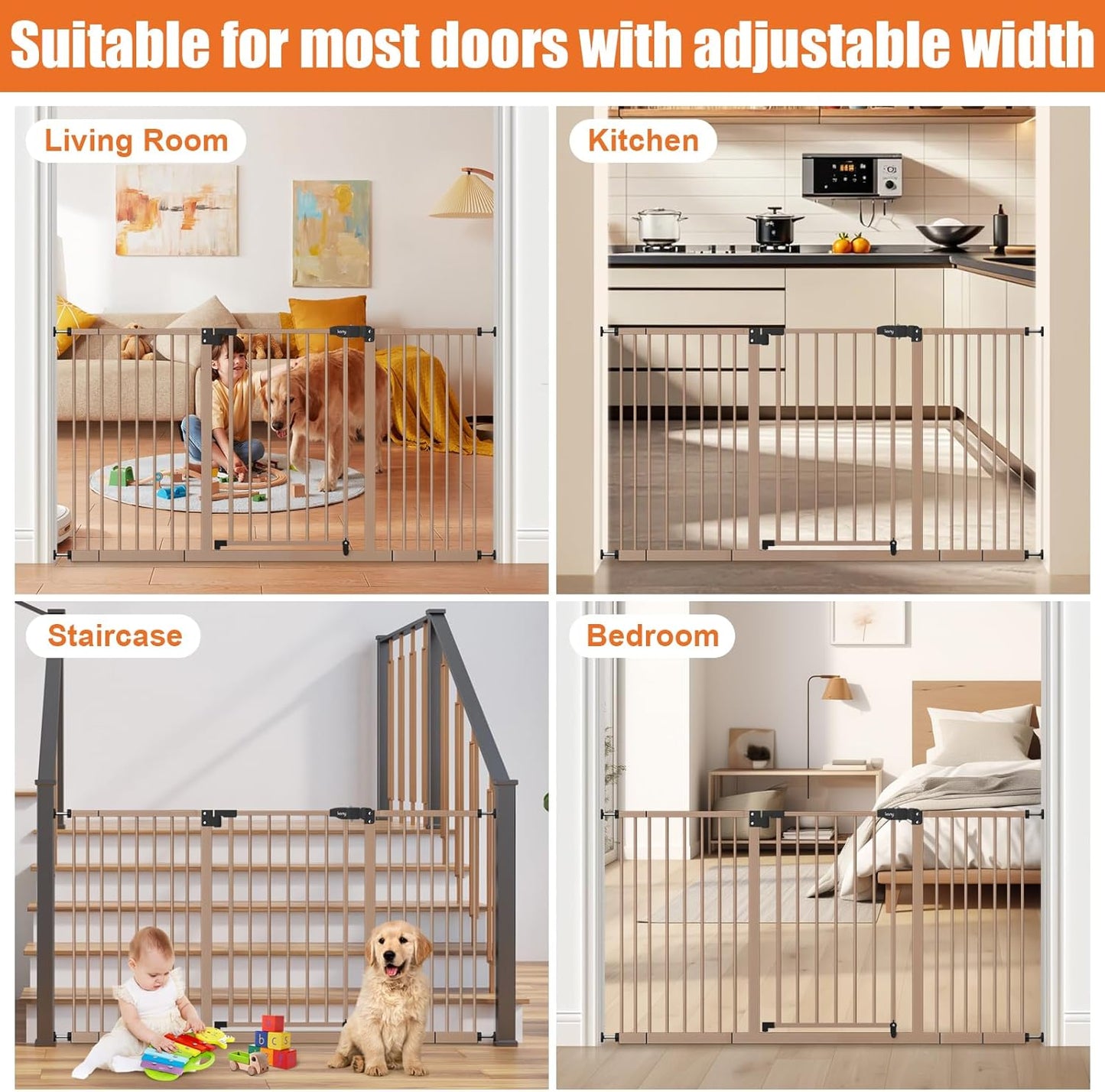 keny 29"-42.5" Baby Gate for Stairs, Auto Close Safety Dog Gate, Pressure Mounted Easy Walk Through Pet Gate for Doorways, Durable Stair Gate, 30" Tall, White