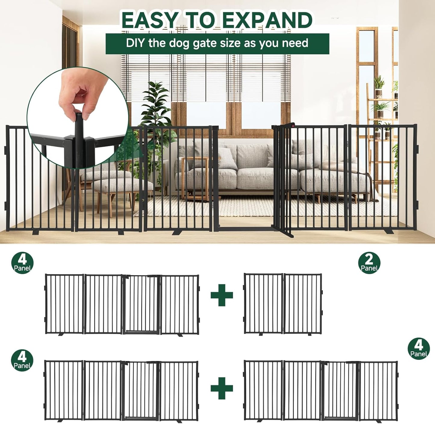 Snagle Paw Full Metal Freestanding Dog Gate,Indoor Dog Gate with Floor Protect Support Feet, 40x24 Inches Foldable Dogs Barrier for Stairs, Hallways and Doorways (24'' H 2 Panel, White