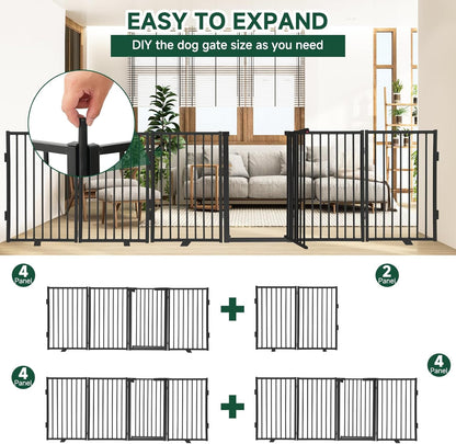 Snagle Paw Full Metal Freestanding Dog Gate,Indoor Dog Gate with Floor Protect Support Feet, 40x24 Inches Foldable Dogs Barrier for Stairs, Hallways and Doorways (24'' H 2 Panel, White