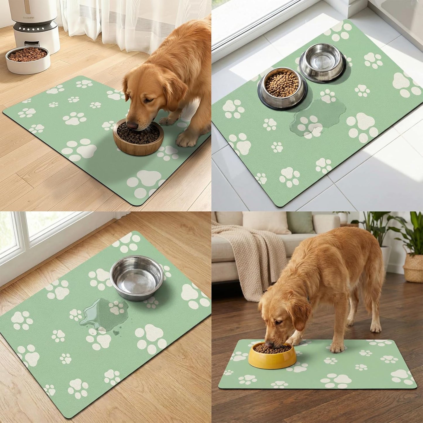 18"×30" Dog Food Mat-Absorbent Dog Mat for Food and Water, No Stains Quick Dry Cat Food Bowl Mat with Footprints for Messy Drinkers,Dark Grey