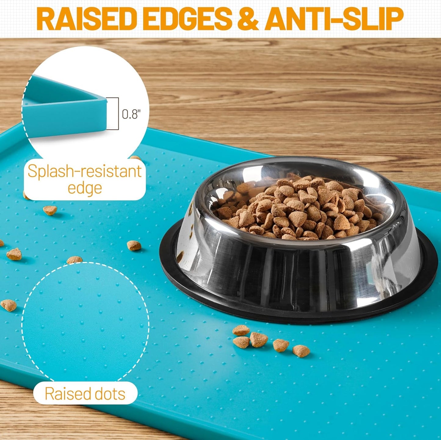 Hubulk Dog Feeding Mat,100% Waterproof Food Grade Silicone Pet Food and Water Bowl Placemat,Dishwasher, High Raised Edge to Prevent Spills,Nonslip Tray to Stop Messes on Floor (19"x12"x0.5", Grey)