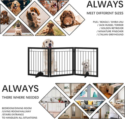 JSB 96-inch Extra Wide 30-inch Tall Dog gate with Door Walk Through, Freestanding Pet Gate for Halls, Stairs & Home, Pet Puppy Safety Dog Fence with 2PCS Support Feet (Black)
