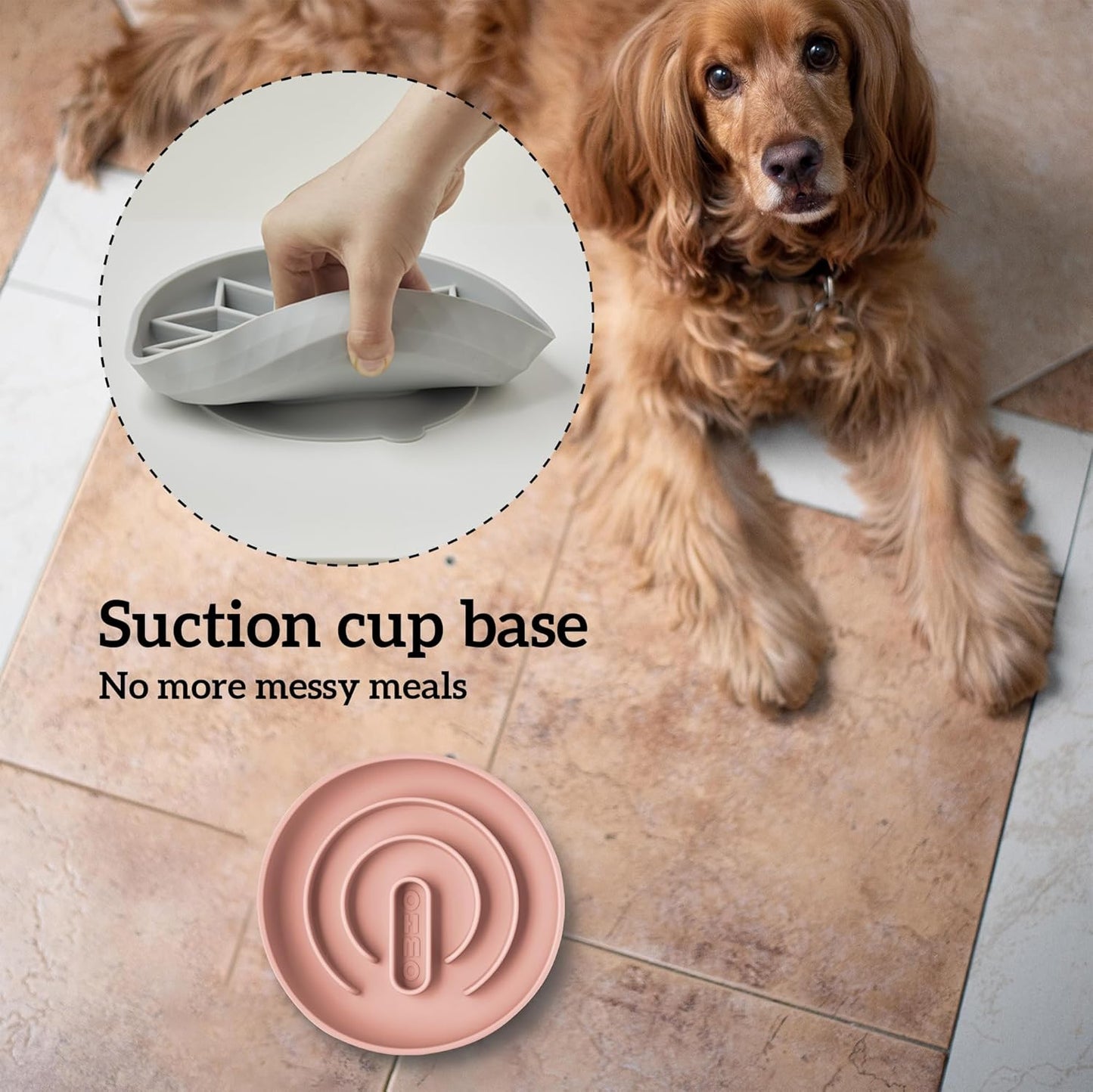 OHMO Slow Feeder Dog& Cat Bowl, Silicone Puppy Cat Food Bowl with Anti-Slip Suction Cup Slow Down Small Dogs Eating, Anti Choking (S-Tree of Life,Sage Green)