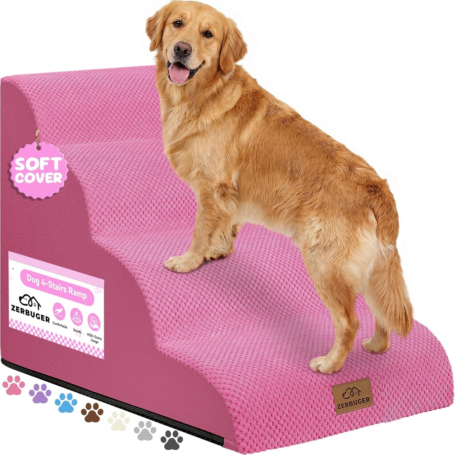 Zerbuger Dog Ramp and Stair for Bed 16" H-20 H,3-Step Cat Stair for Sofa and Chair,4-Step Dog Ramp for High Bed and Window,Durable Nonslip Fabric Cover for Indoor (Coffee-16 H, Pet Friendly, 3)