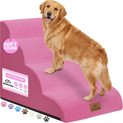 Zerbuger Dog Ramp and Stair for Bed 16" H-20 H,3-Step Cat Stair for Sofa and Chair,4-Step Dog Ramp for High Bed and Window,Durable Nonslip Fabric Cover for Indoor (Purple-20 H, Pet Friendly, 4)