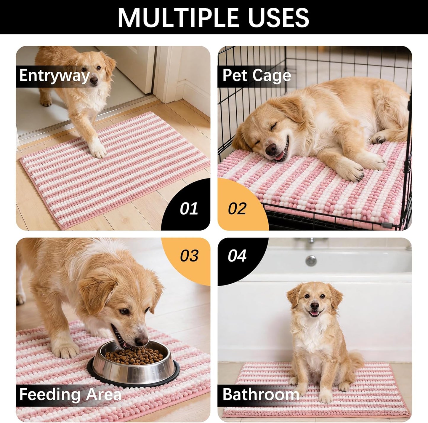 Dog Door Mat for Muddy Paws - Absorbent Quick-Dry Non-Slip Washable Chenille Pet Rug, Indoor Entryway Mat for Front Door & Crate (Brown, 24" L*16" W)