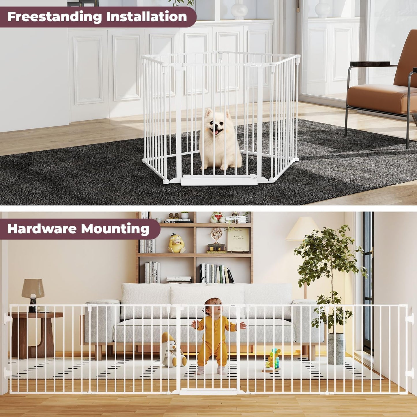 29.4-78" Extra Wide Baby Gate, Long Dog Gates Indoor for Doorways Stairs, Essential Large Safety Gate for Child Toddler with Anti-Trip Pedal, Adjustable Pet Gate, 28" Tall 3 Metal Panels Black