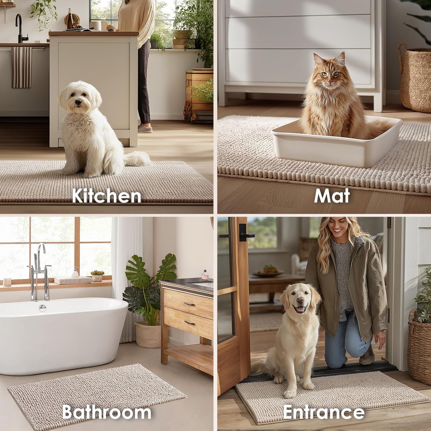 EHEYCIGA Super Absorbent Dog Door Mat for Muddy Paws 30x20 Inch Indoor, Front Doormat Outside Entrance, Quick Dry Chenille Washable Dog Crate Bed, Non-Slip Pet Rug Mud Mat Outdoor Entryway, Grey