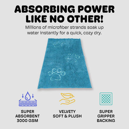 Dog Gone Smart Dirty Dog Doormat - Fast Drying Rug with Super Gripper Backing for Clean Floors - Super Absorbent and Machine Washable Mat for Muddy Paws - Grey