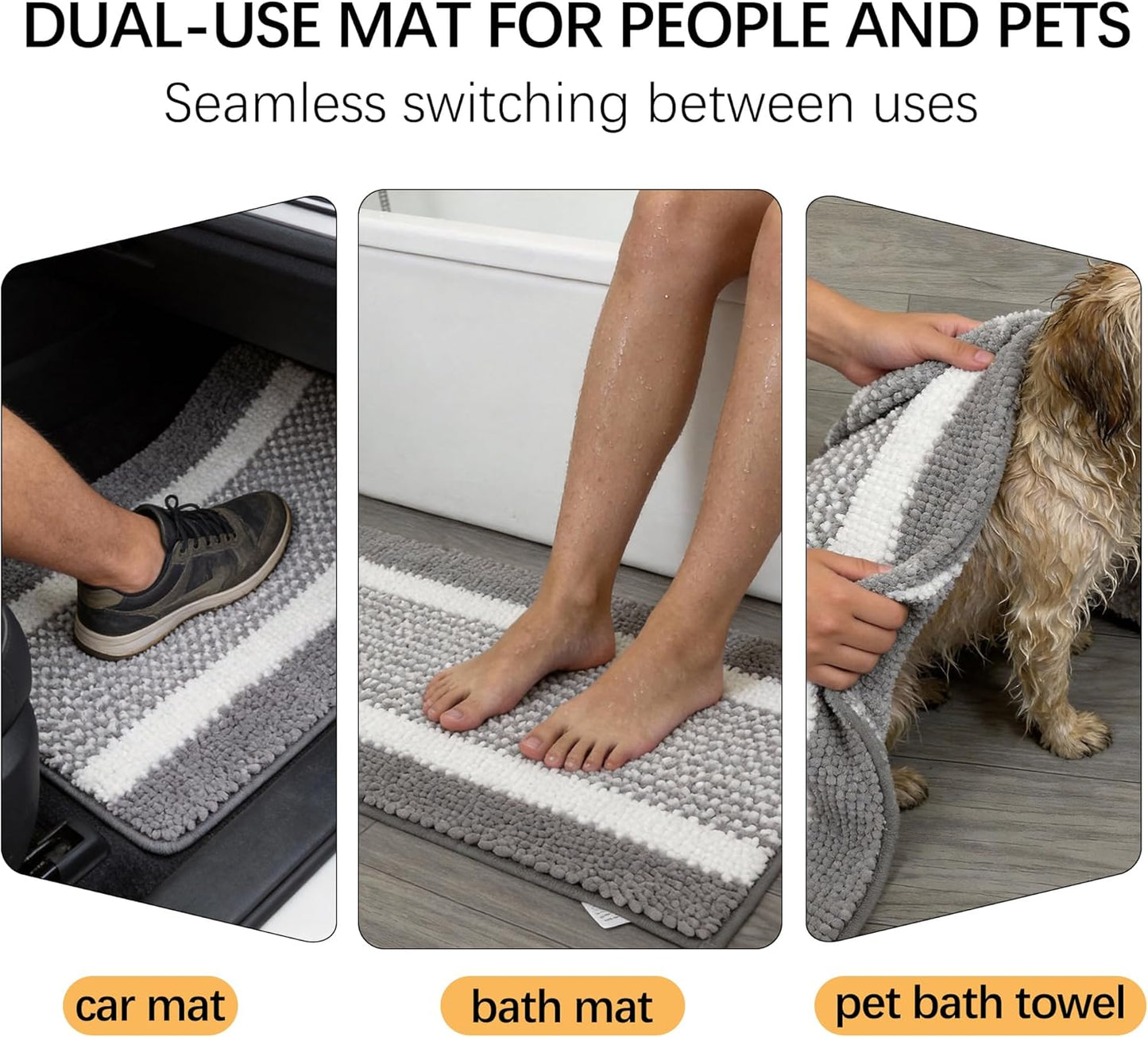 Dog Door Mat for Muddy Paws - Absorbent Quick-Dry Non-Slip Washable Chenille Pet Rug, Indoor Entryway Mat for Front Door & Crate (Brown, 24" L*16" W)