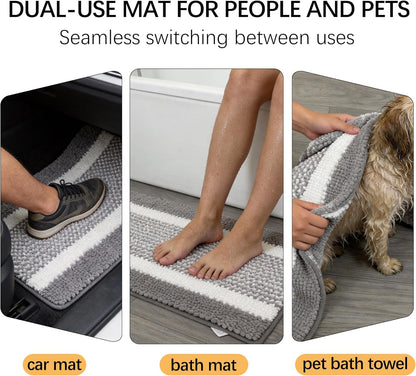 Dog Door Mat for Muddy Paws - Absorbent Quick-Dry Non-Slip Washable Chenille Pet Rug, Indoor Entryway Mat for Front Door & Crate (Brown, 24" L*16" W)