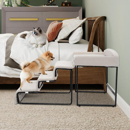Stairs for Dogs to get on Bed 3-Step Pet Ramp for High Beds Sponge Dog Ramp Non-Slip Washable Cover The Sturdy Iron Frame with Anti-Slip Points Ideal for Small Dogs Cats Senior Pets with Joint Issues