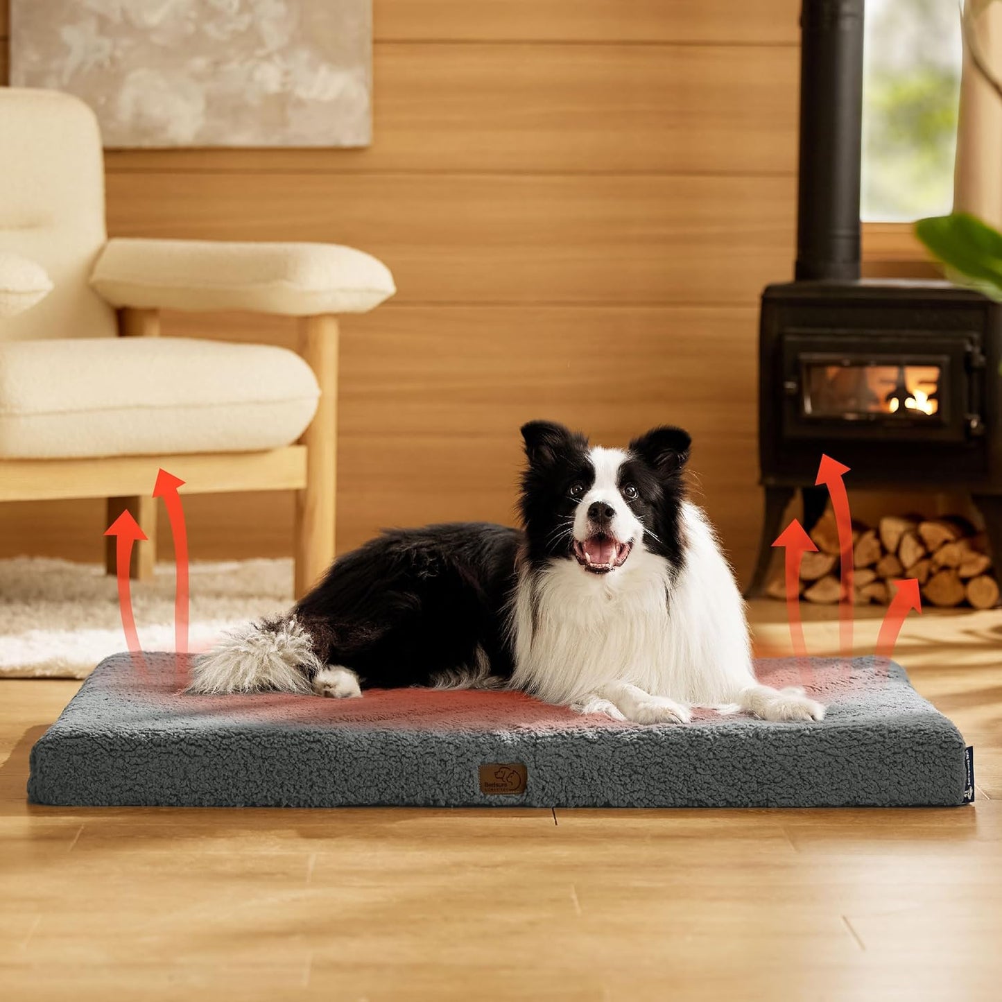 Bedsure Dog Beds Large Sized Dog - Comfy Flat Pet Beds with Removable Washable Cover, Orthopedic Egg Crate Foam Puppy Mat, Suitable for Pet Up to 65 lbs
