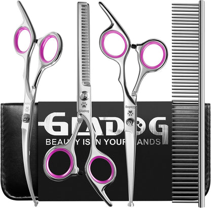 GLADOG Professional 5 in 1 Dog Grooming Scissors Set with Safety Round Tips, Sharp and Heavy-duty Pet Grooming Shears for Cats
