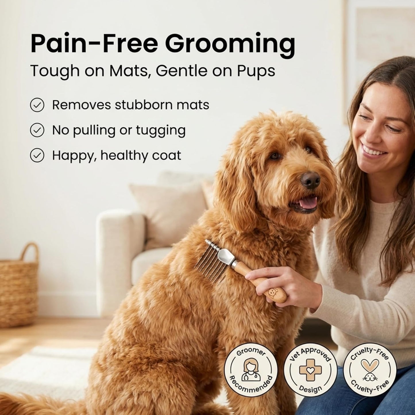 Dog Dematting Brush & Rake, Detangler Brush for Dogs, Comb Tool for Grooming, Best for Doodles, Poodles, Goldendoodles, Cats & Other Pets, Matted Fur Removal On Undercoat [We Love Doodles]
