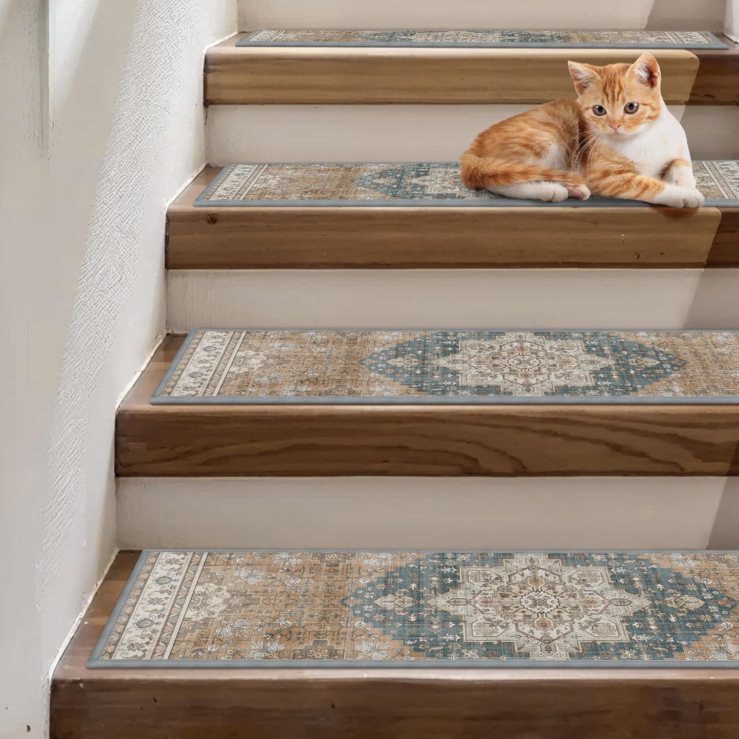 sarben Non Slip Stair Treads for Wooden Steps 15PCS - 8"x30" Indoor Safety Carpet, Edging Mats with TPE Adhesive Backing, Pet and Elderly Friendly Stair Rugs (Taupe) - Colors B