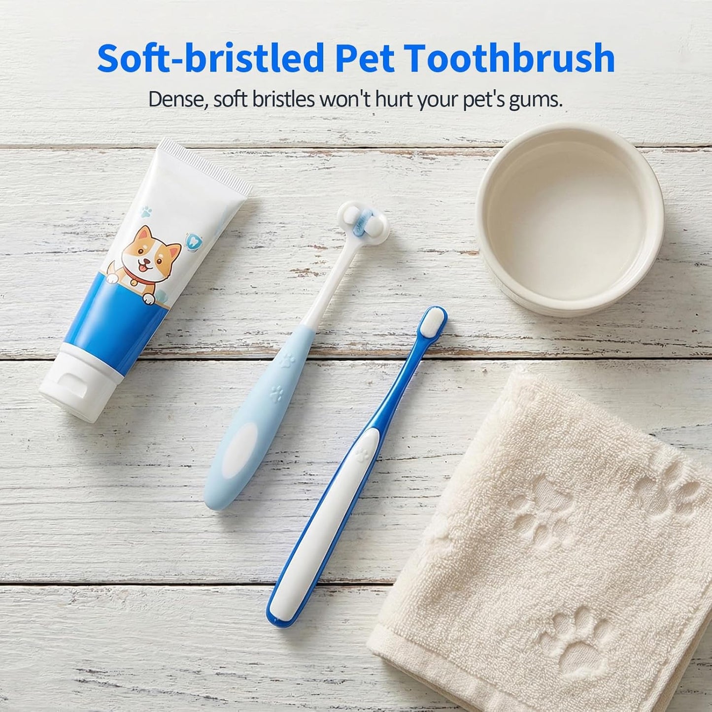 A Dog Toothbrush Set that Makes Brushing Easy | Finger Brush & Long-Handle Brush for Dogs & Cats | Soft Silicone Bristles | Pet Dental Care