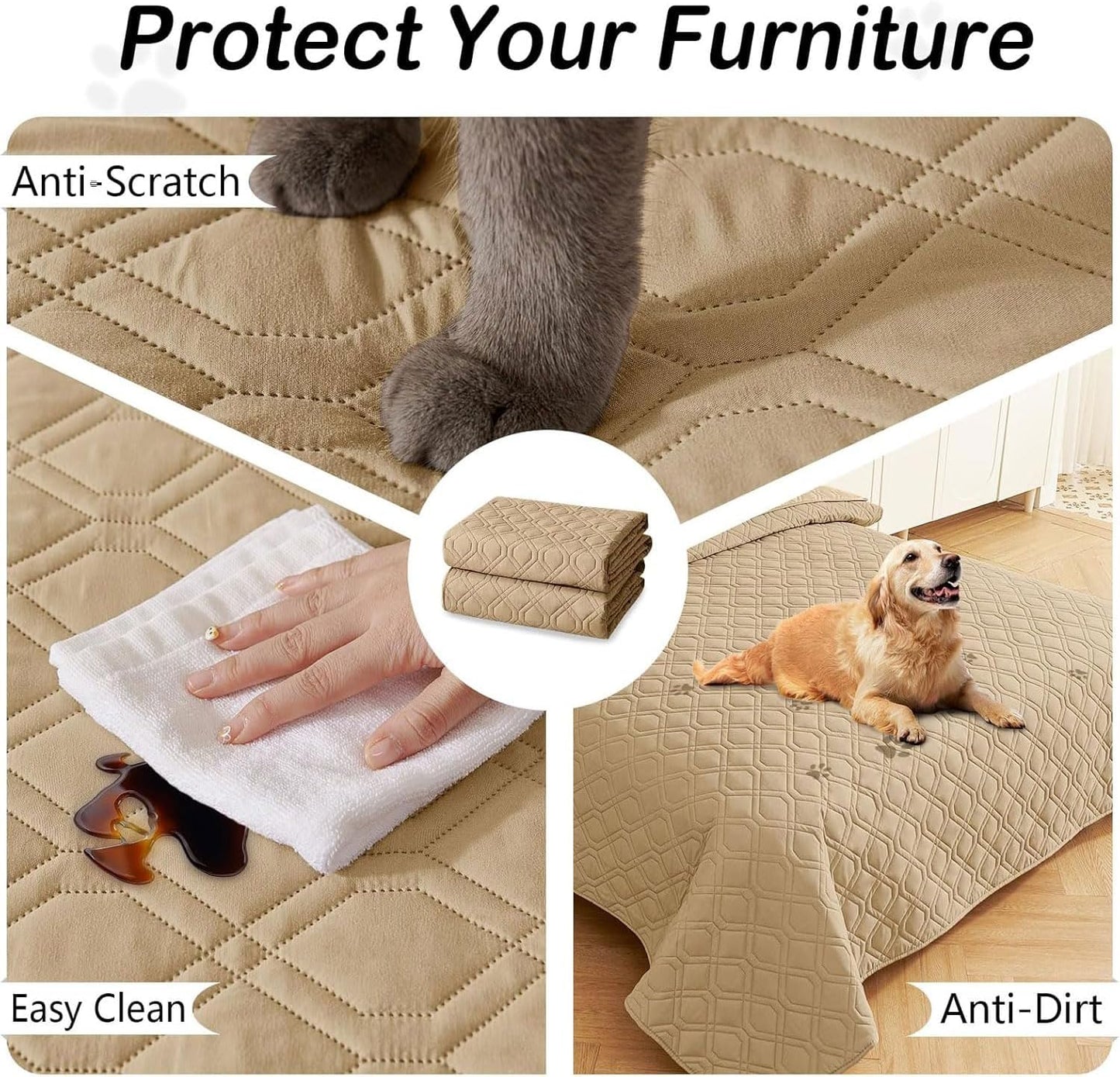 hyha Waterproof Dog Bed Blanket, Soft Pet Blankets, Waterproof Couch Cover for Dogs, Reversible Sofa Covers Washable for Furniture (30x70 Inch, Taupe/Beige)