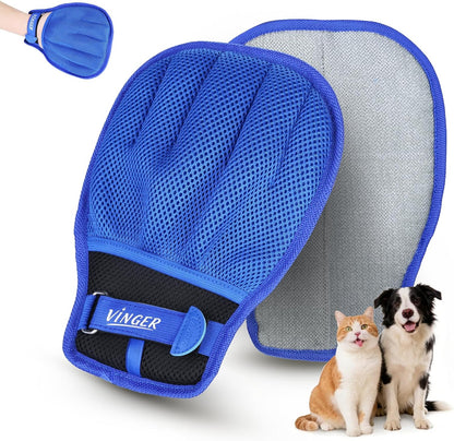 VINGER Pet Hair Removal Glove for Cats & Dogs, Electrostatic Pet Hair Gloves with Adjustable Wristband, Five-Finger Magic Brush Remover Tool for Laundry, Carpet, Couch, Car Seats & Clothing (Black)