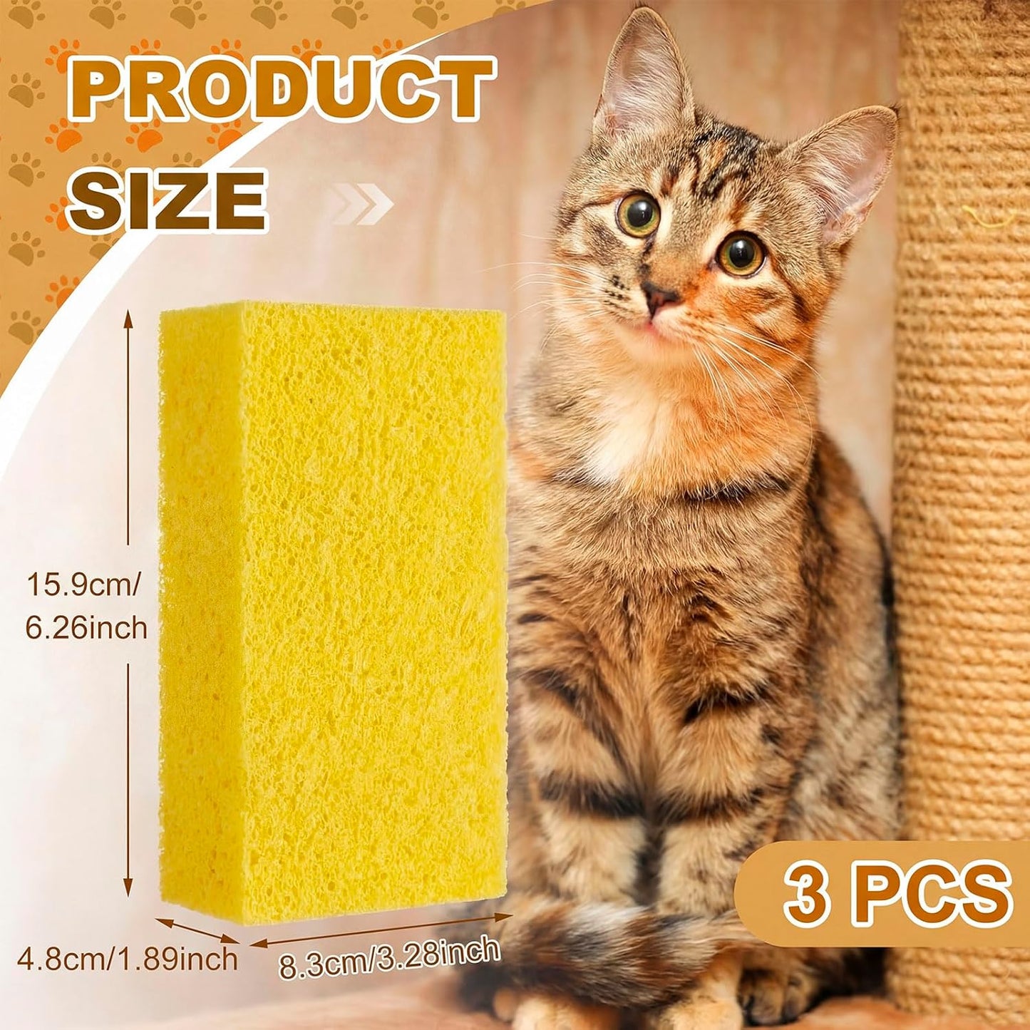 Pet Hair Remover Sponge Cat and Dog Hair Sponge Rubber Pet Fur Lifter Removal Tool, Remove from Furniture, Carpet, Bedding, Clothing, 6.26 x 3.28 x 1.89 Inch(Khaki,1 Pack)