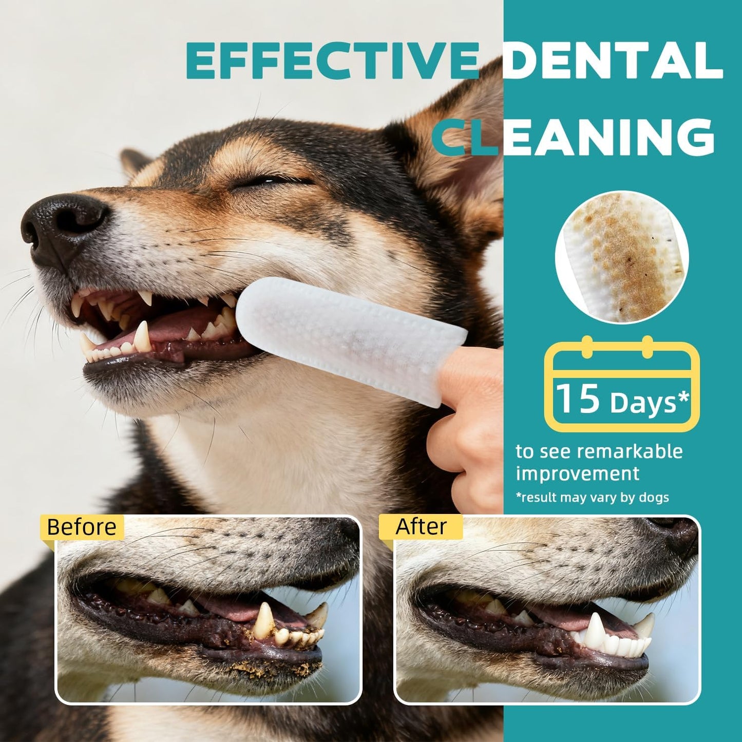 Teeth Cleaning Wipes for Dogs & Cats, Natural Formula Dog Finger Toothbrush Wipes Remove Plaque & Tartar Buildup, No-Rinse Disposable Dog Dental Care Finger Wipes(100 PCS)