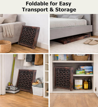 Croft&Cane Wooden Foldable Pet Dog Safety Gate – 3 Panel Freestanding Indoor Pet Fence (20 inches W x 24 inches H) – Hand-Carved Solid Wood & MDF – Fully Assembled - Antique Brown