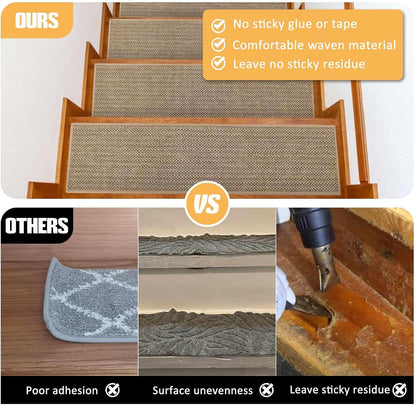 Stair Treads Non Slip for Wooden Steps Indoor 9" x 36" 15 Pack Extra Wide Stairs Tread Carpet Runner, Step Pads with Reusable Adhesive for Dogs Kids Elders, Machine Washable, Black