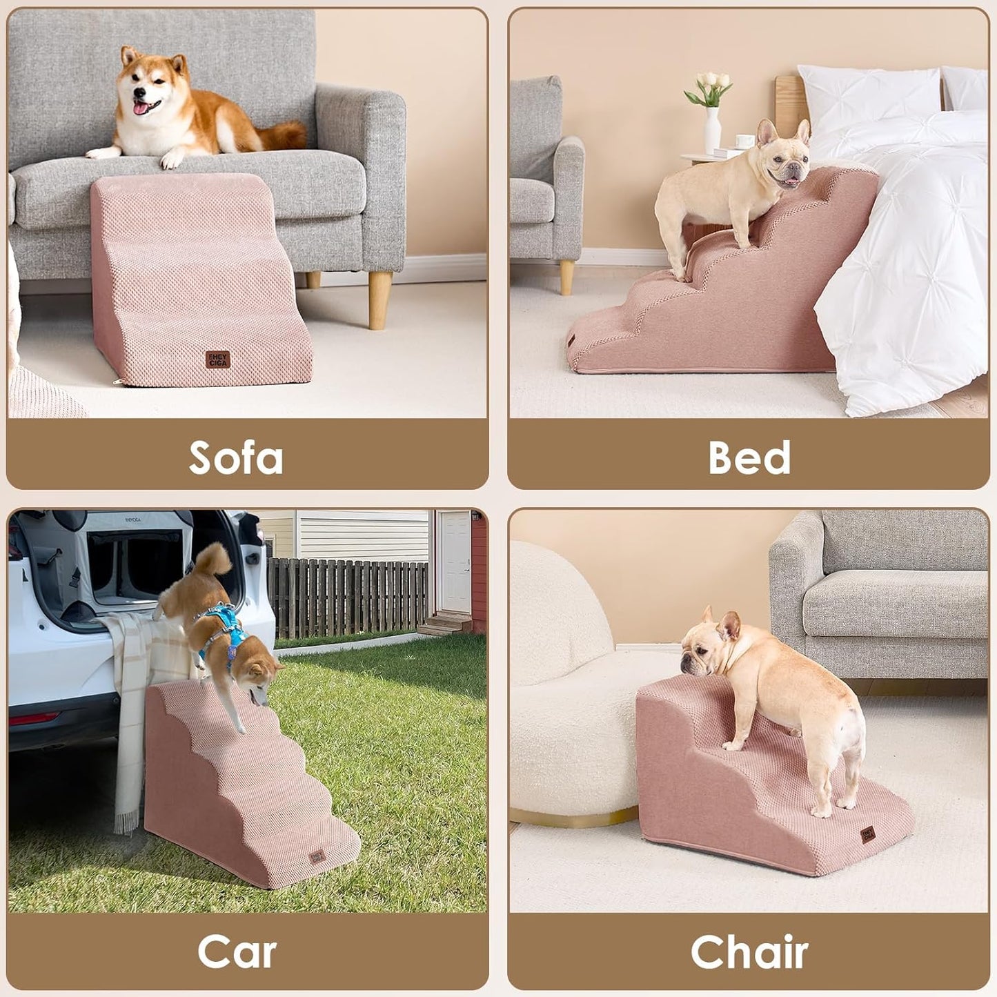 EHEYCIGA Curved Dog Stairs Ramp for High Beds 19.7" H, 4-Step Dog Steps for Small Dogs and Cats, Pet Stairs for High Bed Climbing, Non-Slip Balanced Pet Step Indoor, Grey